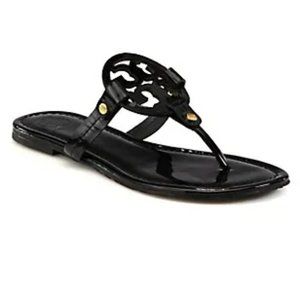 Tory Burch Black Miller Patent Leather Sandals Size 9 Womens